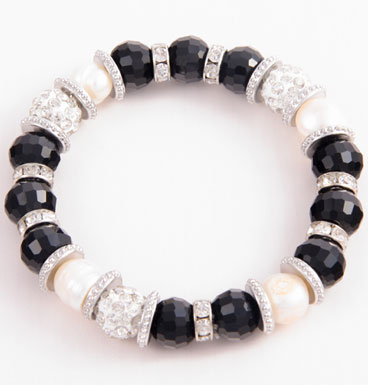 bracelet Shamballa, black crystal and pearls