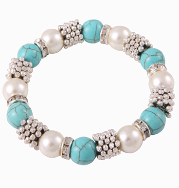 Armband bracelet turqoise, pearly & porky pine