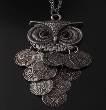 Necklace owl with coins