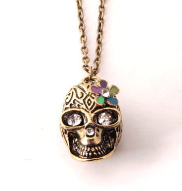 Necklace Flower Power Skull