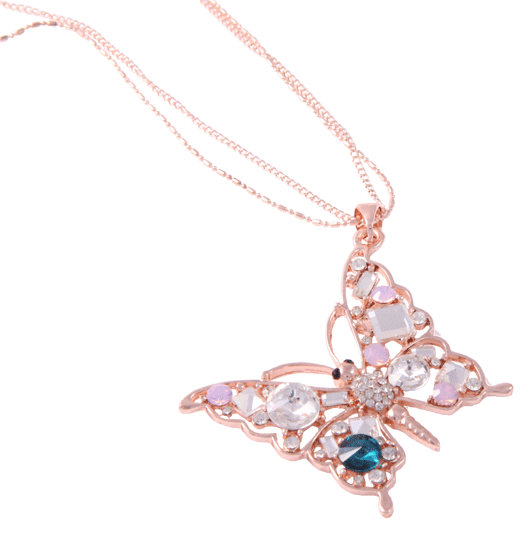 Necklace Rose gold butterfly and stones