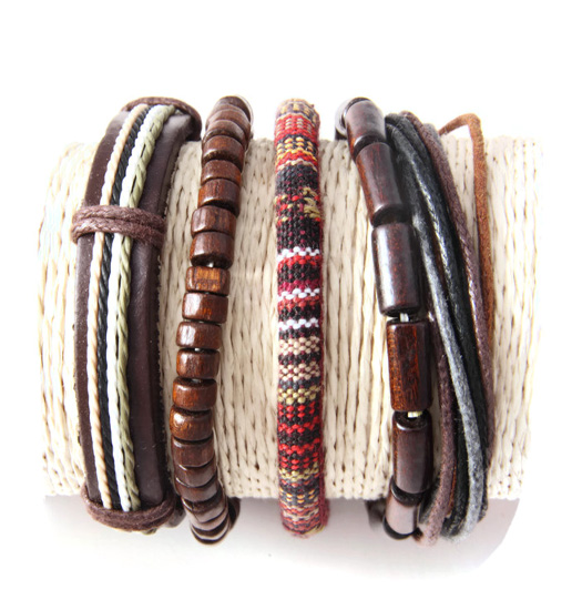 set of 4 bracelet rope, wire, wood
