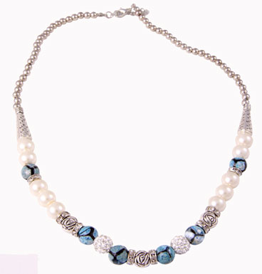 Necklace Shamballa, Roses & Blue Gekko