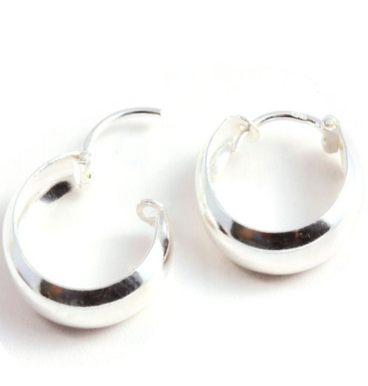 Silver Wide Plain Hoop Earrings