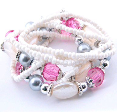 Multi bracelet pink, grey & white