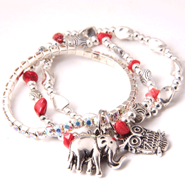 Armband Glitter & Charms - red